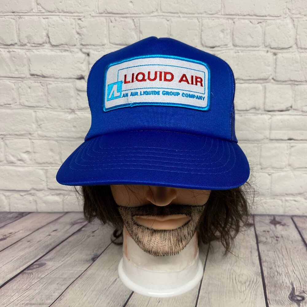 Vintage Trucker Hat Mesh Cap Snapback Blue Liquid Air Embroidered Patch YOUNGAN